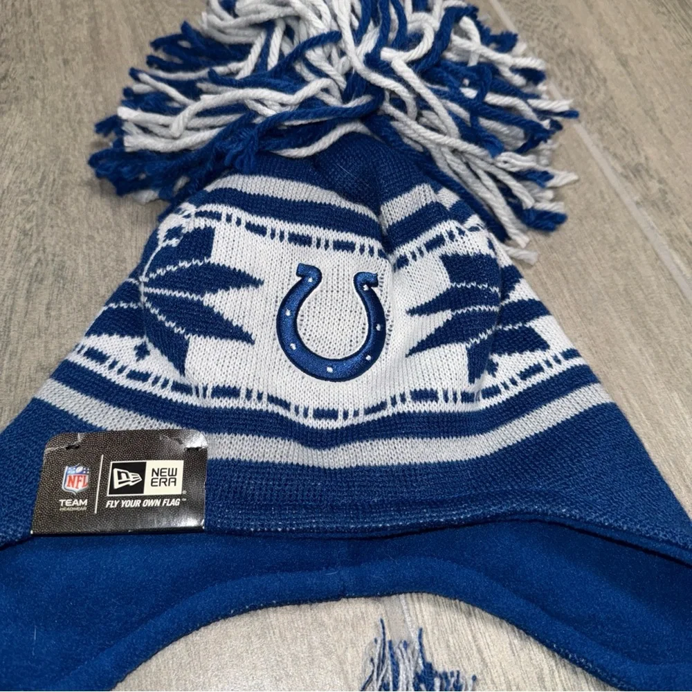 NFL New Era Indianapolis Colts Winter Trapper Pom‎ Beanie Hat Blue White